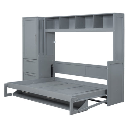 Full Size Murphy Bed Wall Bed with Closet and Drawers,Gray - DREAM YOUR HOUSE