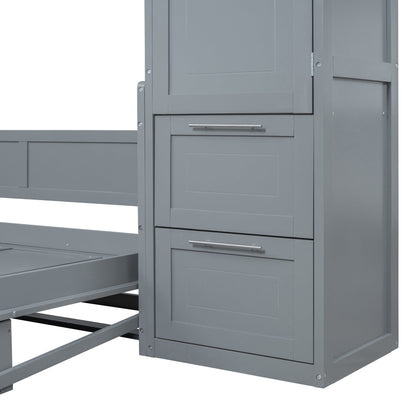 Full Size Murphy Bed Wall Bed with Closet and Drawers,Gray - DREAM YOUR HOUSE