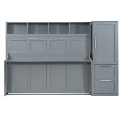 Full Size Murphy Bed Wall Bed with Closet and Drawers,Gray - DREAM YOUR HOUSE