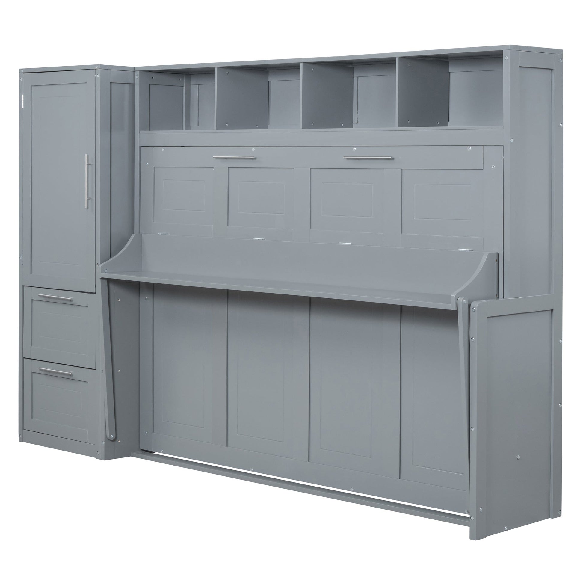 Full Size Murphy Bed Wall Bed with Closet and Drawers,Gray - DREAM YOUR HOUSE