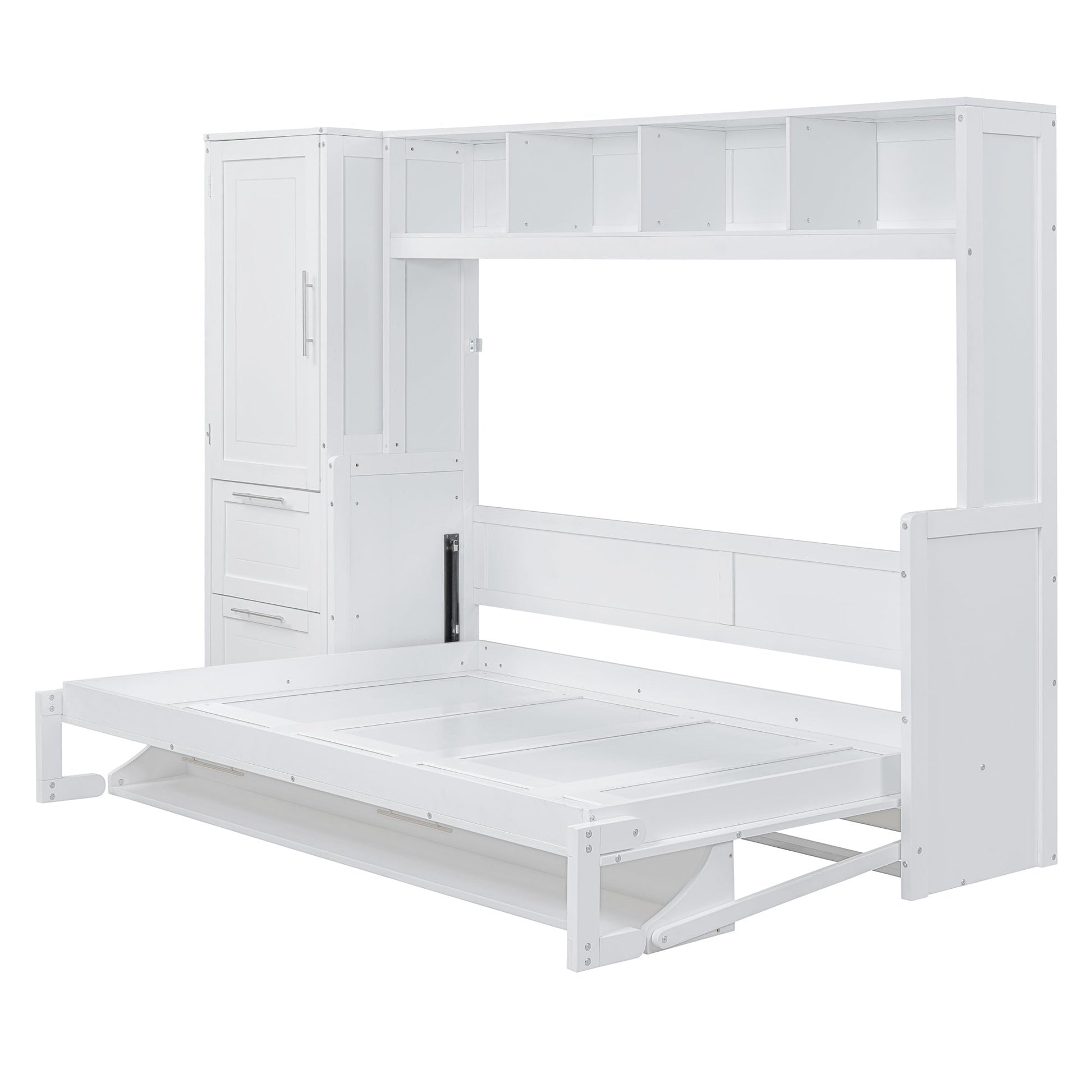 Full Size Murphy Bed Wall Bed with Closet and Drawers,White - DREAM YOUR HOUSE