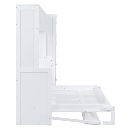 Full Size Murphy Bed Wall Bed with Closet and Drawers,White - DREAM YOUR HOUSE