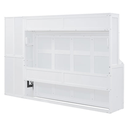 Full Size Murphy Bed Wall Bed with Closet and Drawers,White - DREAM YOUR HOUSE