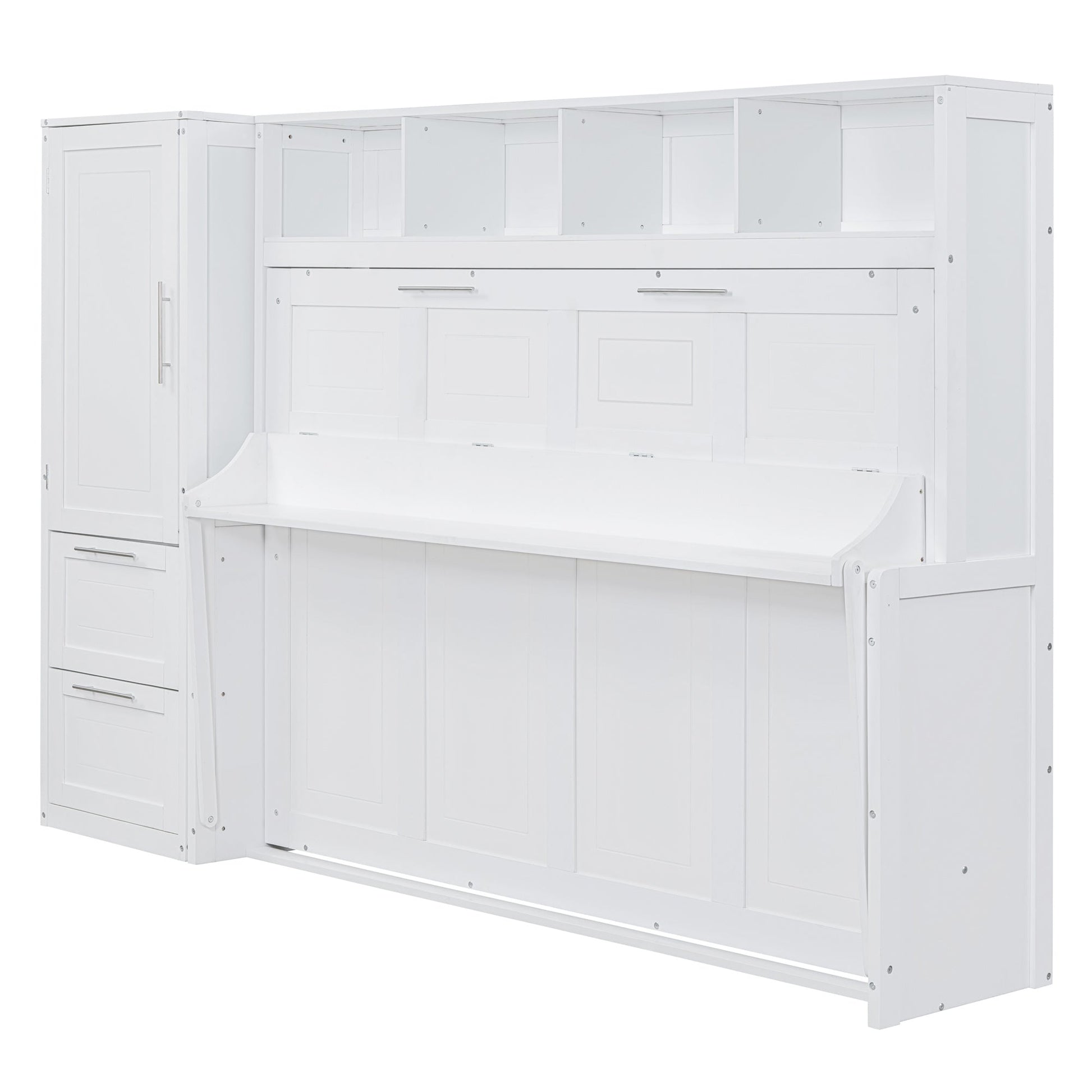 Full Size Murphy Bed Wall Bed with Closet and Drawers,White - DREAM YOUR HOUSE