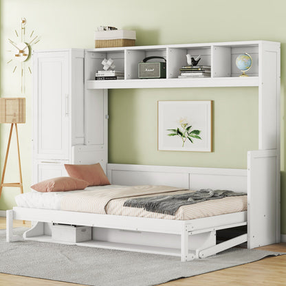 Full Size Murphy Bed Wall Bed with Closet and Drawers,White - DREAM YOUR HOUSE