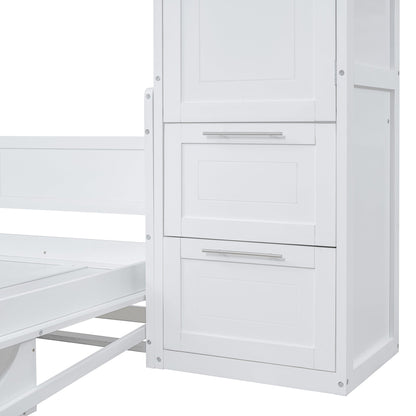 Full Size Murphy Bed Wall Bed with Closet and Drawers,White - DREAM YOUR HOUSE