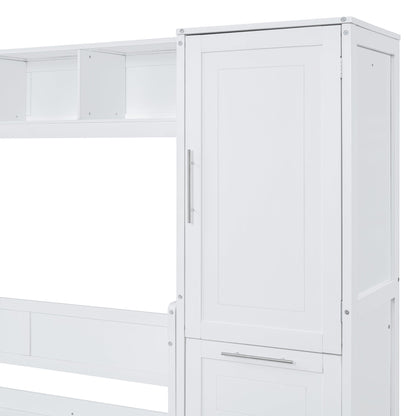 Full Size Murphy Bed Wall Bed with Closet and Drawers,White - DREAM YOUR HOUSE