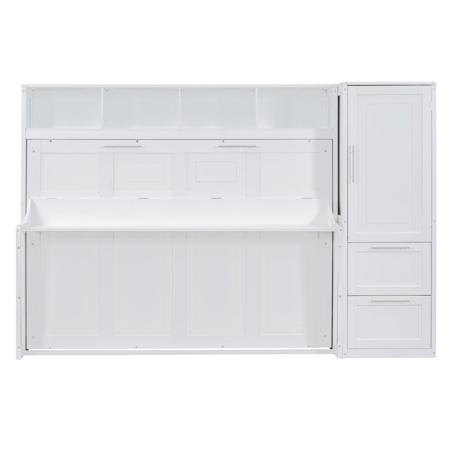 Full Size Murphy Bed Wall Bed with Closet and Drawers,White - DREAM YOUR HOUSE