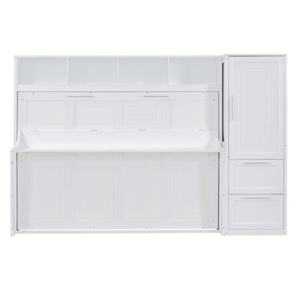 Full Size Murphy Bed Wall Bed with Closet and Drawers,White - DREAM YOUR HOUSE