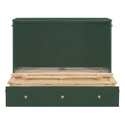 Full Size Murphy Bed with Large Drawers,Green - DREAM YOUR HOUSE