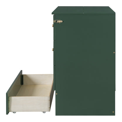 Full Size Murphy Bed with Large Drawers,Green - DREAM YOUR HOUSE