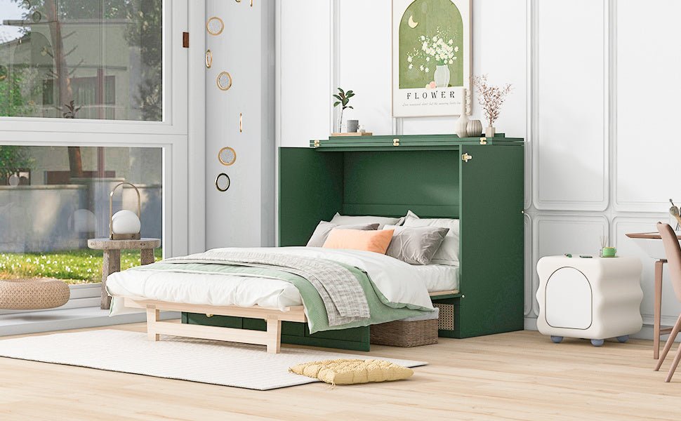 Full Size Murphy Bed with Large Drawers,Green - DREAM YOUR HOUSE