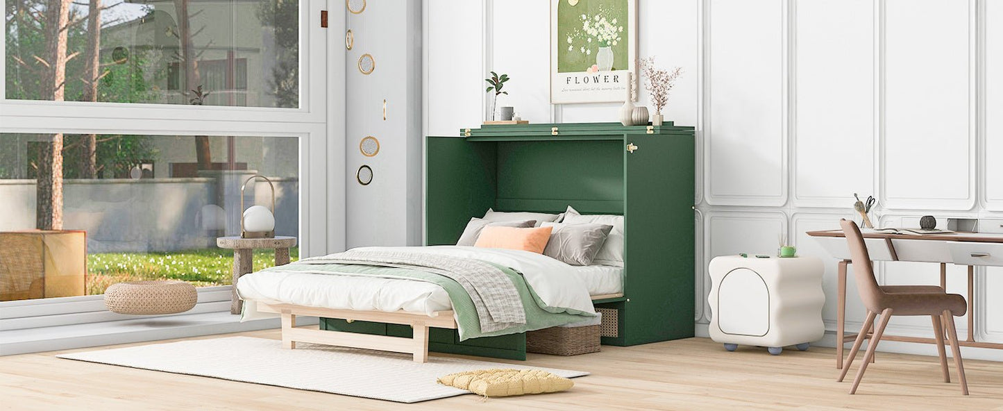 Full Size Murphy Bed with Large Drawers,Green - DREAM YOUR HOUSE