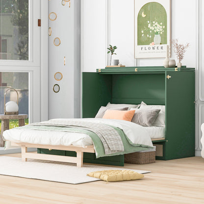 Full Size Murphy Bed with Large Drawers,Green - DREAM YOUR HOUSE