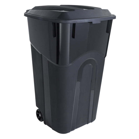 Hyper Tough 32 Gallon Wheeled Heavy Duty Plastic Garbage Can, Attached Lid, Black - DREAM YOUR HOUSE