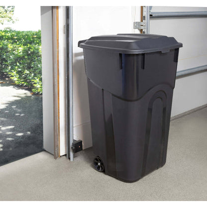 Hyper Tough 32 Gallon Wheeled Heavy Duty Plastic Garbage Can, Attached Lid, Black - DREAM YOUR HOUSE