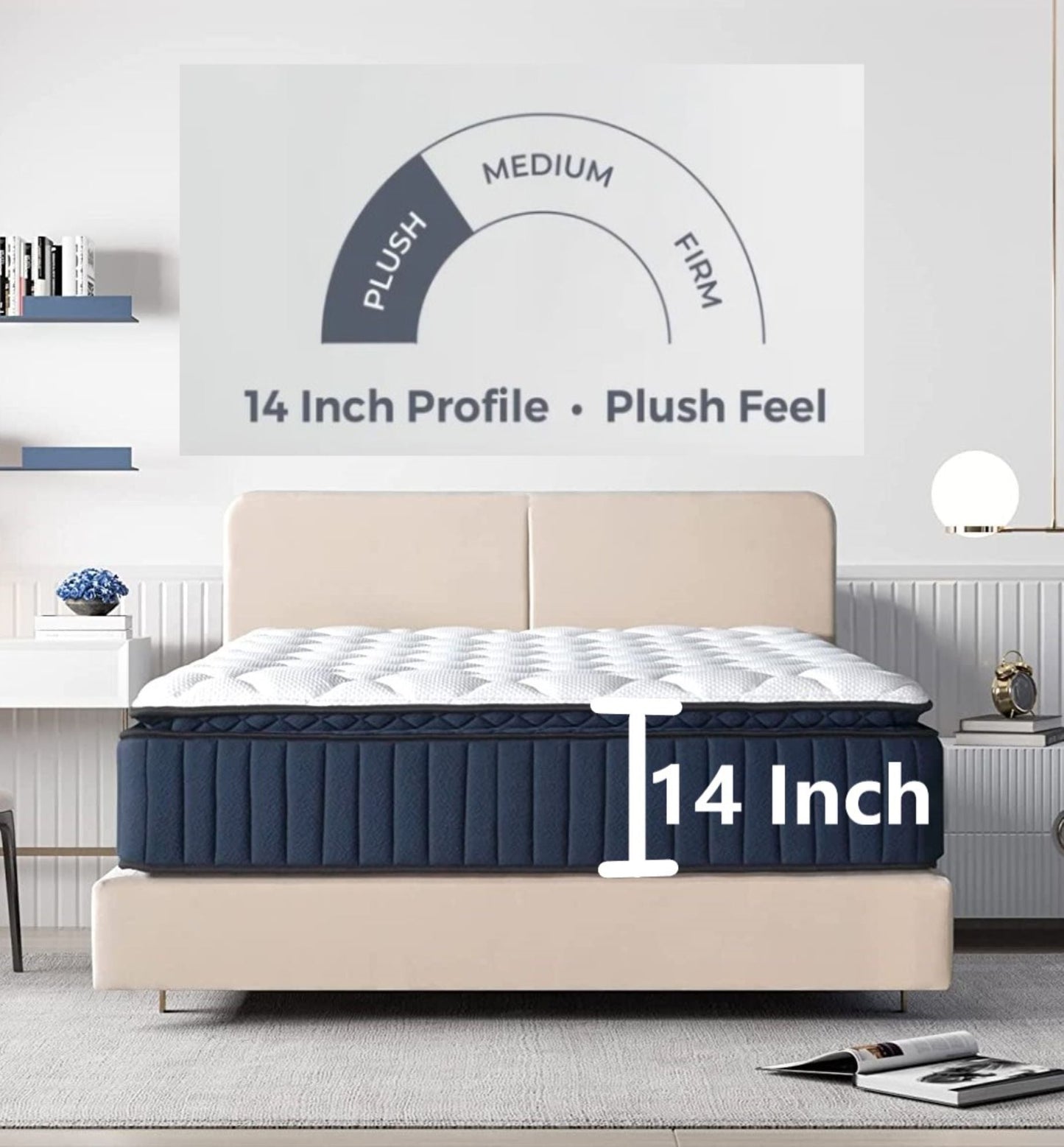 KING SIZE - Opulence 14" Plush Pillow - Top Memory Foam Edge Support Pocket Spring Premium Hybrid Mattress - DREAM YOUR HOUSE