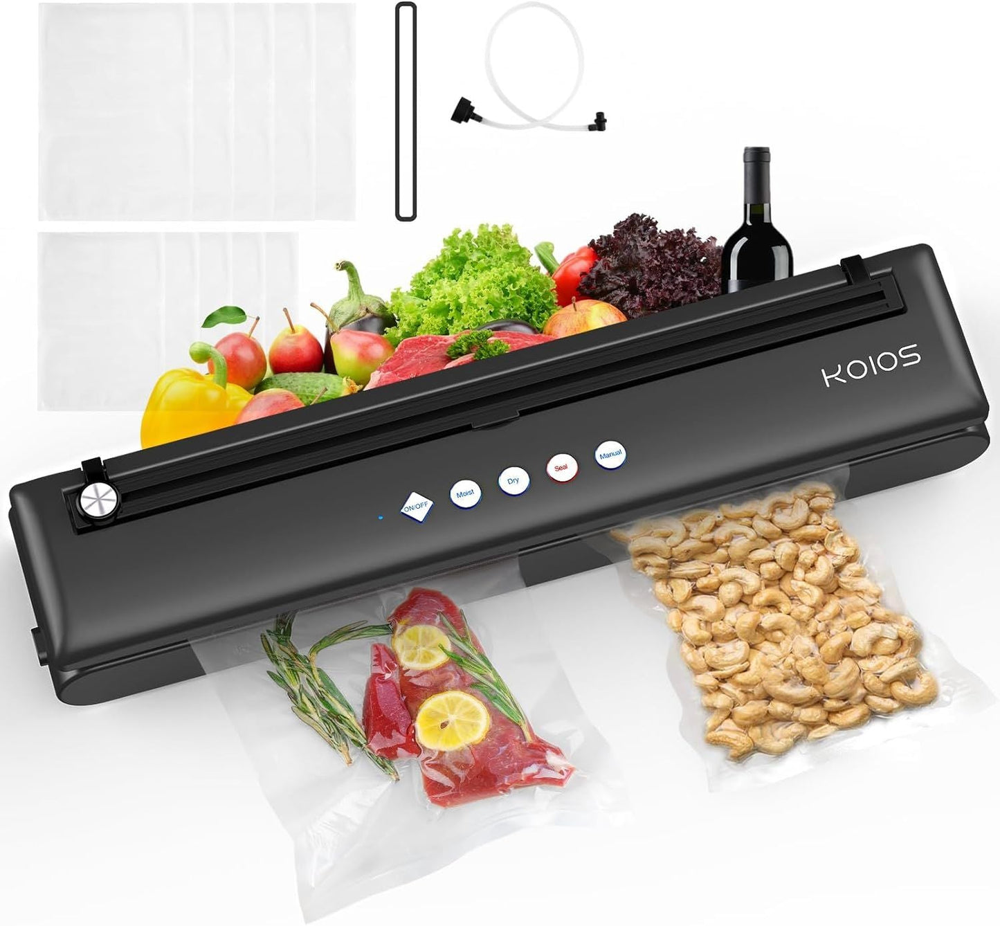 KOIOS Vacuum Sealer Machine, Automatic Food Sealer with Cutter, Dry & Moist Modes, Compact Design Powerful Suction Air Sealing System with 10 Sealing Bags & Air Suction Hose - DREAM YOUR HOUSE