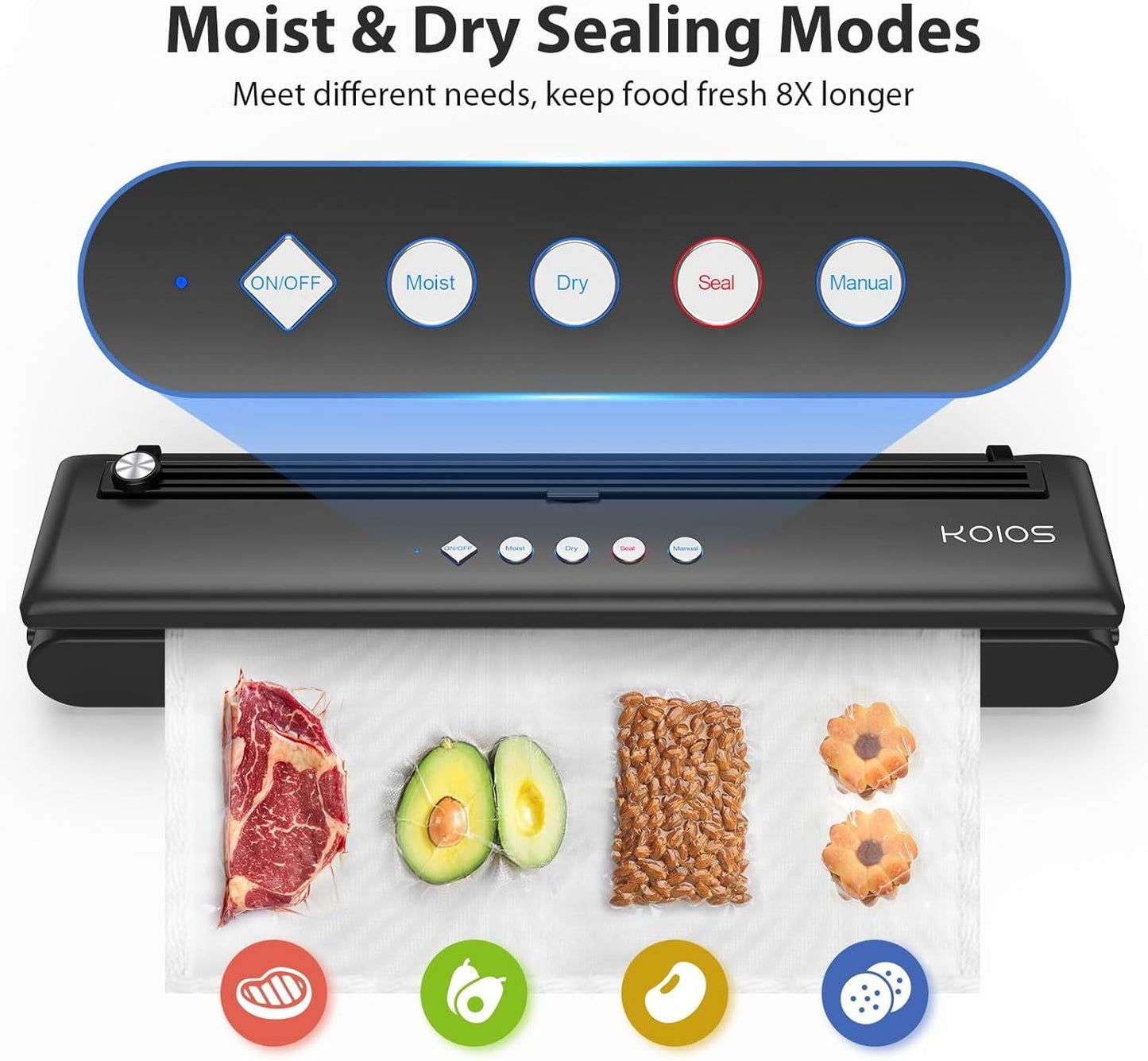 KOIOS Vacuum Sealer Machine, Automatic Food Sealer with Cutter, Dry & Moist Modes, Compact Design Powerful Suction Air Sealing System with 10 Sealing Bags & Air Suction Hose - DREAM YOUR HOUSE