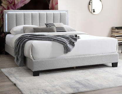 Light Gray Wool Fabric 1pc Queen Size Bed Channel Tufting w LED Full Upholstered Bedframe Bedroom Bed - DREAM YOUR HOUSE