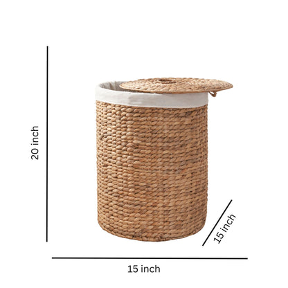 Ludmilla Round Tall Water Hyacinth Woven Wicker Laundry Hamper with Lid - For Clothes, Canvas, Toys and Book Storage with Removable Liner - 15" x 15" x 20" - Natural Brown - DREAM YOUR HOUSE