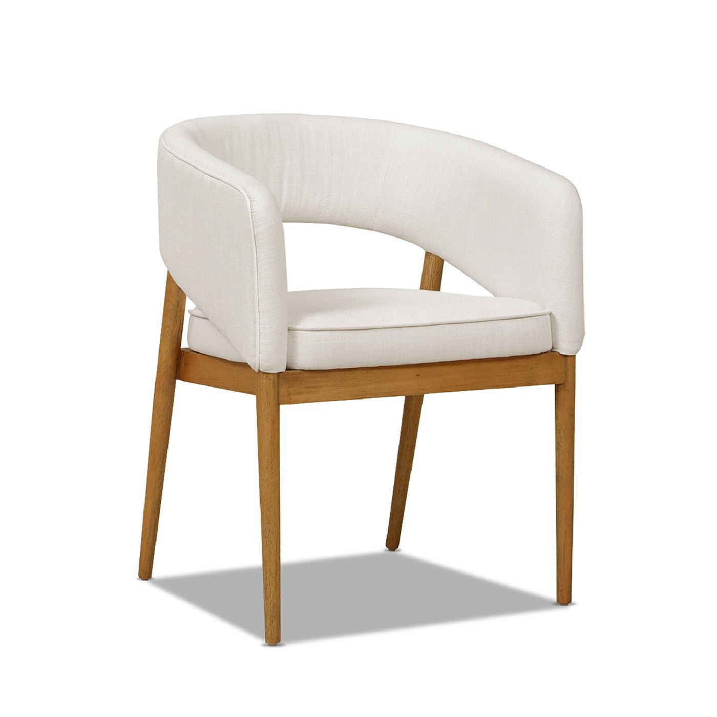 Mirah Modern Open Barrel Dining Chair, Eggshell White Linen - DREAM YOUR HOUSE