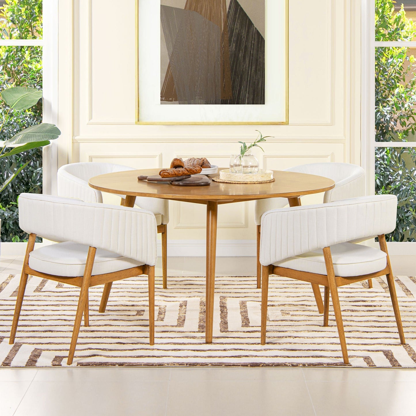 Mirah Modern Open Barrel Dining Chair, Eggshell White Linen - DREAM YOUR HOUSE