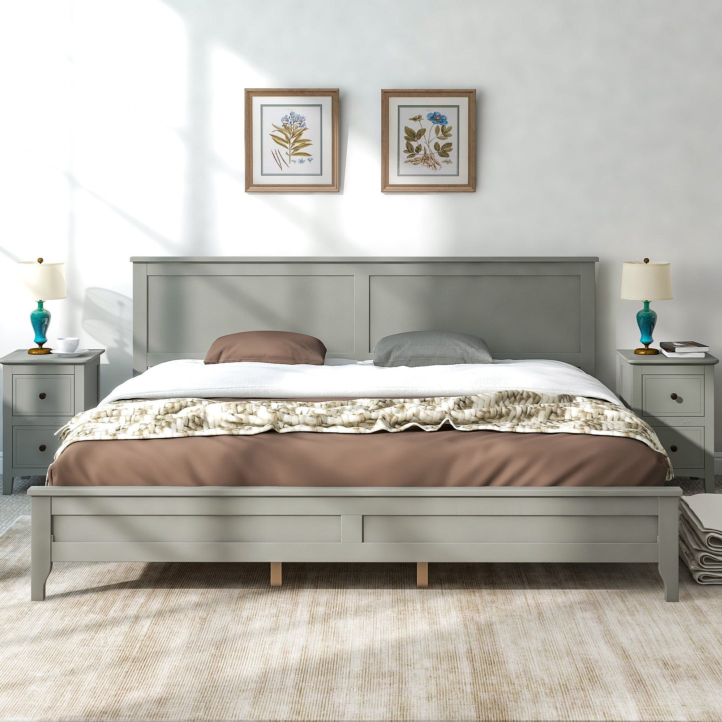 Modern Gray Solid Wood King Platform Bed - DREAM YOUR HOUSE