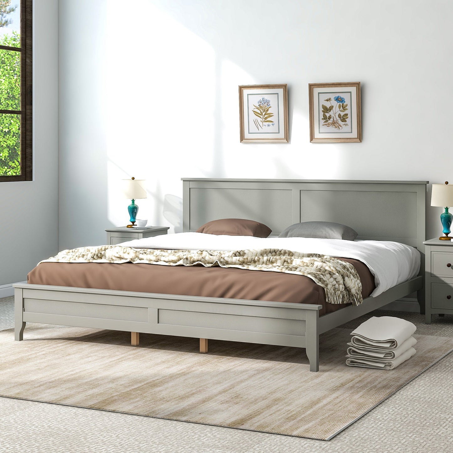 Modern Gray Solid Wood King Platform Bed - DREAM YOUR HOUSE