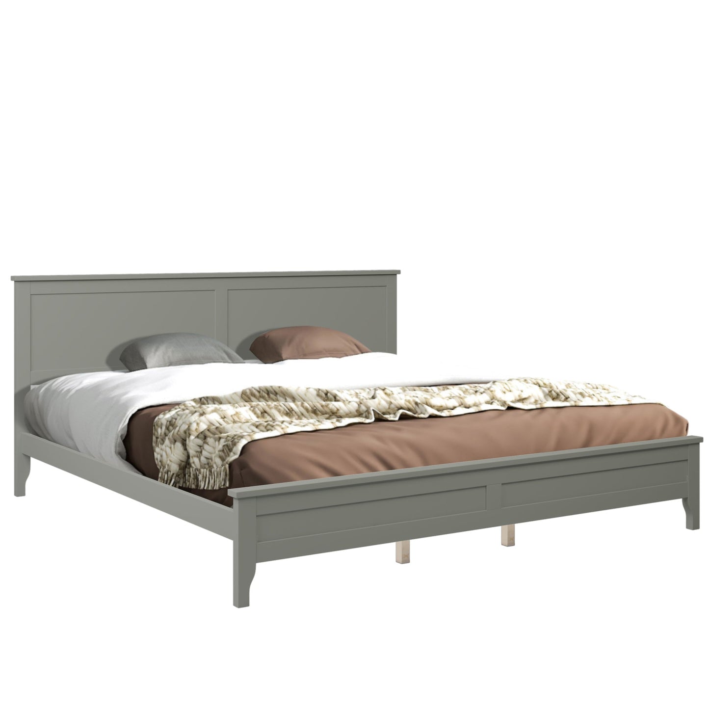 Modern Gray Solid Wood King Platform Bed - DREAM YOUR HOUSE