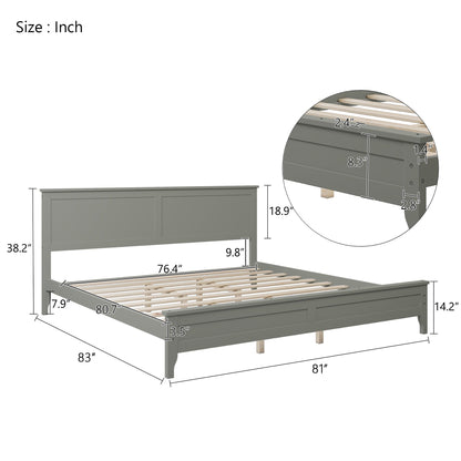 Modern Gray Solid Wood King Platform Bed - DREAM YOUR HOUSE