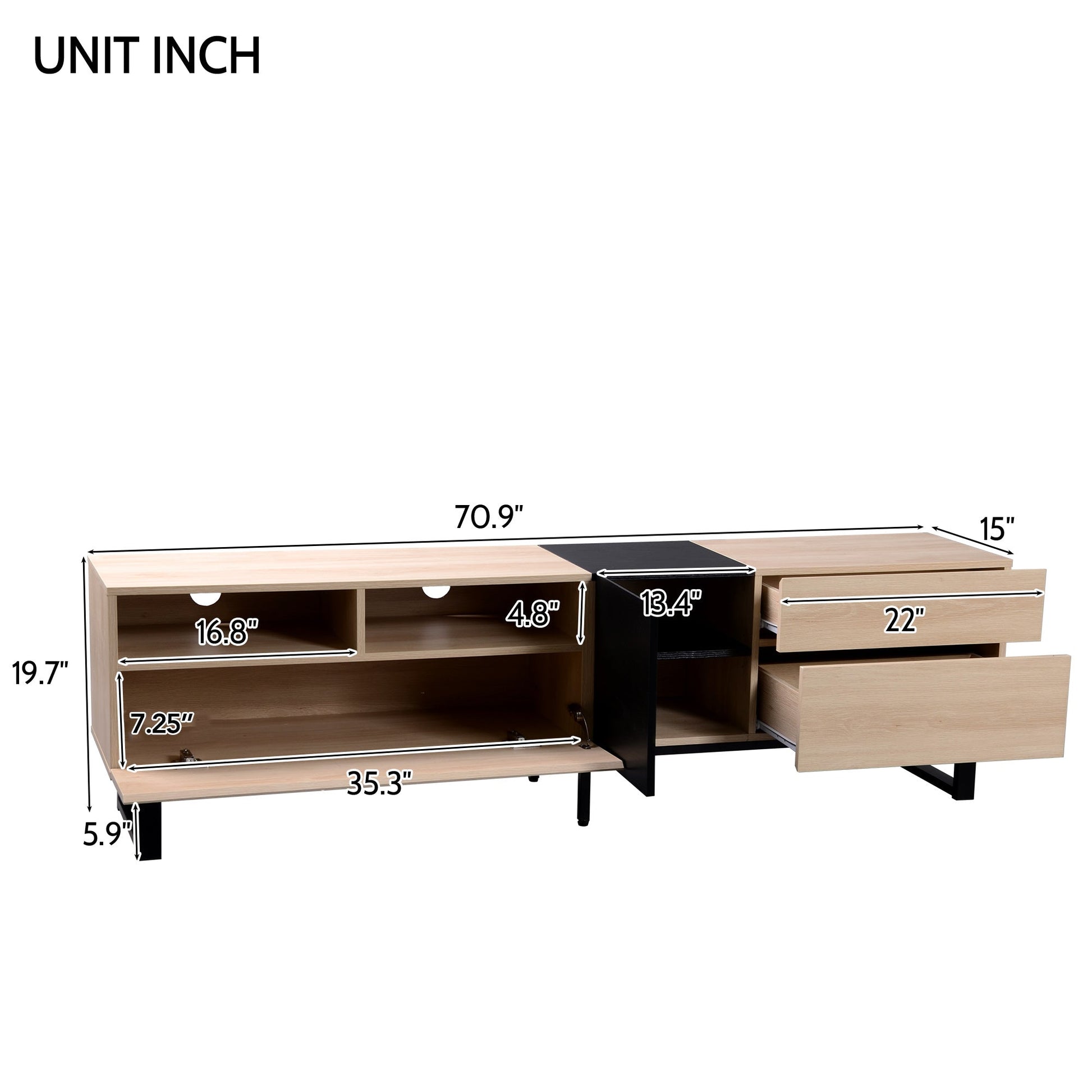 Modern TV Stand for 80'' TV with Double Storage Space, Media Console Table, Entertainment Center with Drop Down Door for Living Room, Bedroom, Home Theatre - DREAM YOUR HOUSE