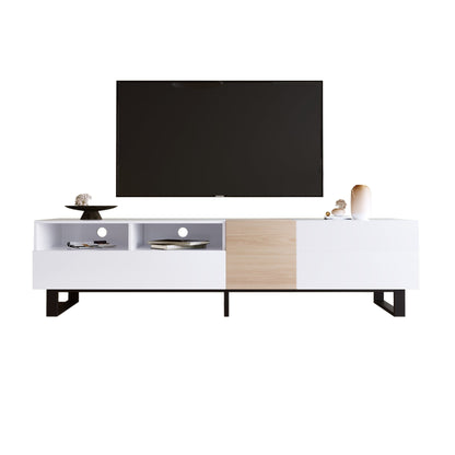 Modern TV Stand for 80'' TV with Double Storage Space, Media Console Table, Entertainment Center with Drop Down Door for Living Room, Bedroom, Home Theatre - DREAM YOUR HOUSE