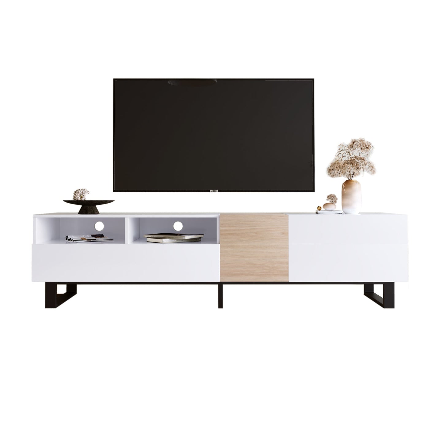 Modern TV Stand for 80'' TV with Double Storage Space, Media Console Table, Entertainment Center with Drop Down Door for Living Room, Bedroom, Home Theatre - DREAM YOUR HOUSE