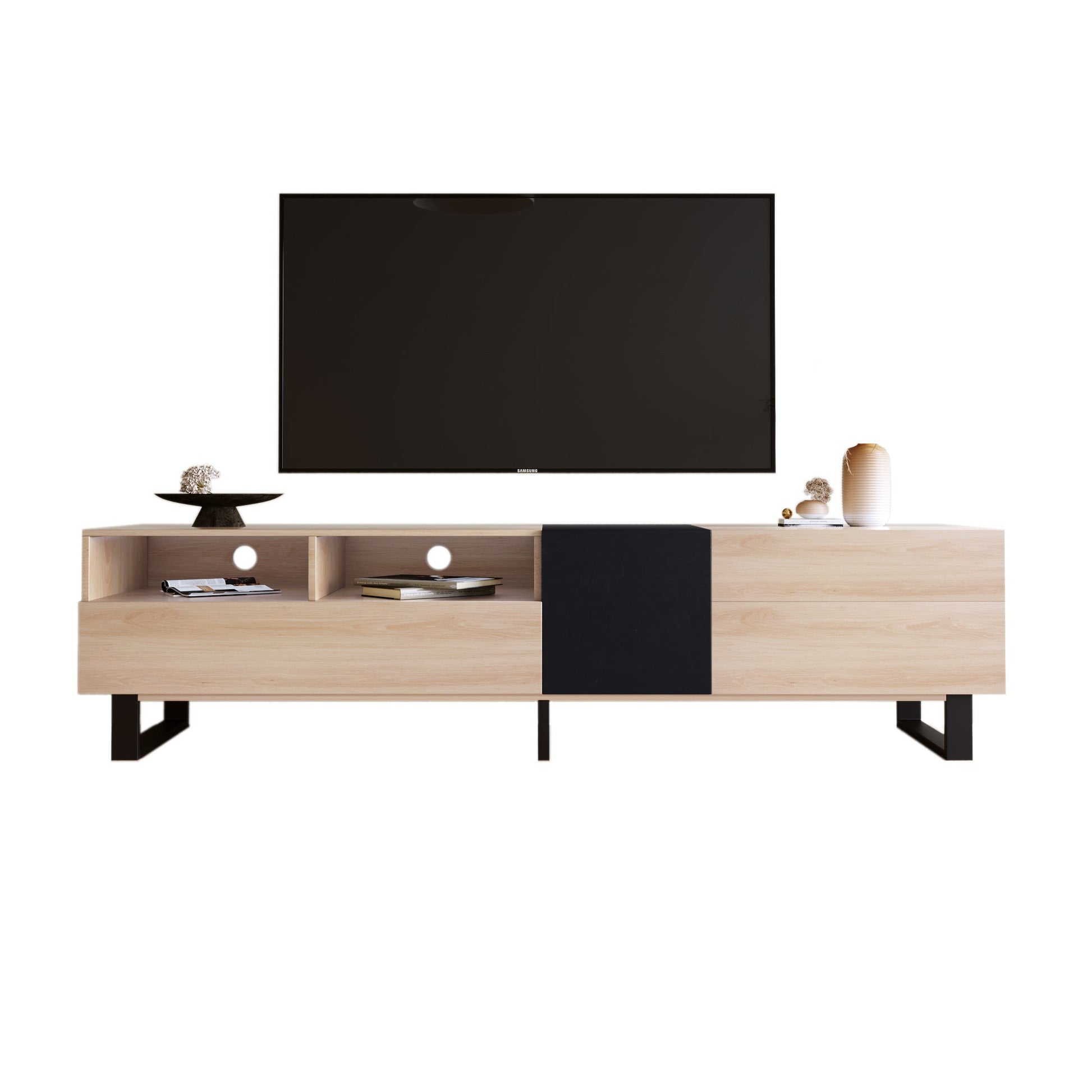 Modern TV Stand for 80'' TV with Double Storage Space, Media Console Table, Entertainment Center with Drop Down Door for Living Room, Bedroom, Home Theatre - DREAM YOUR HOUSE