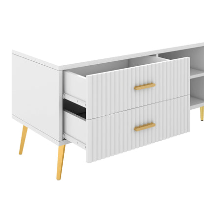 Modern TV Stand with 5 Champagne legs - Durable, stylish, spacious, versatile storage TVS up to 77\" - DREAM YOUR HOUSE