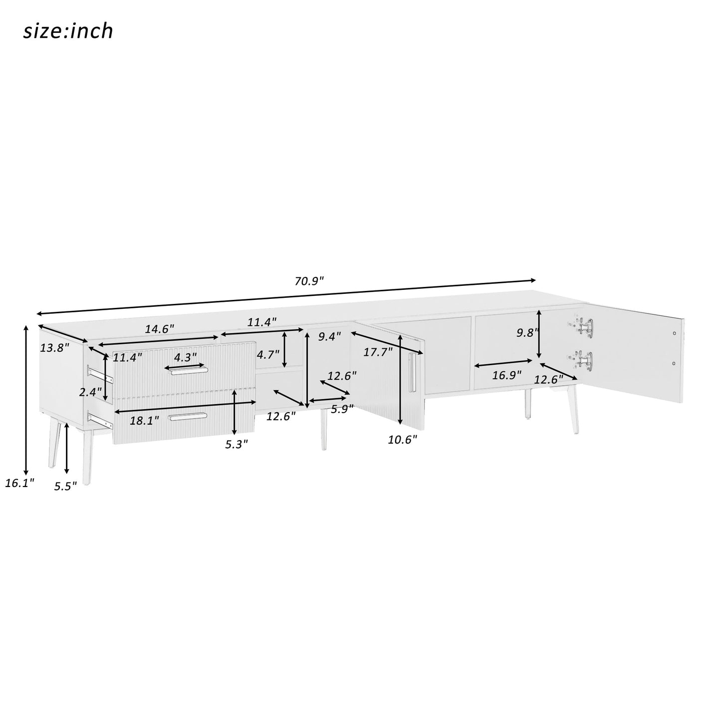 Modern TV Stand with 5 Champagne legs - Durable, stylish, spacious, versatile storage TVS up to 77\" - DREAM YOUR HOUSE