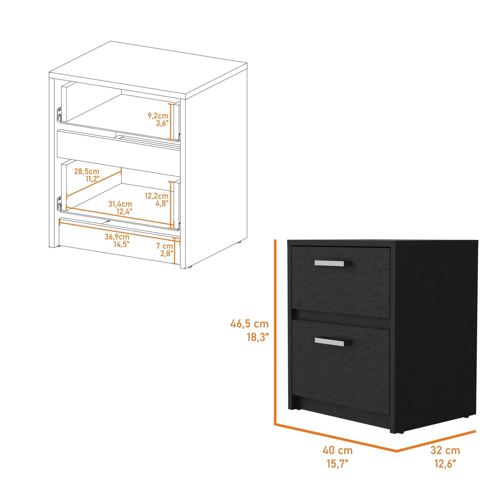 Myrtle 2 Drawers Nightstand, Bedside Table with Metal Handles - DREAM YOUR HOUSE