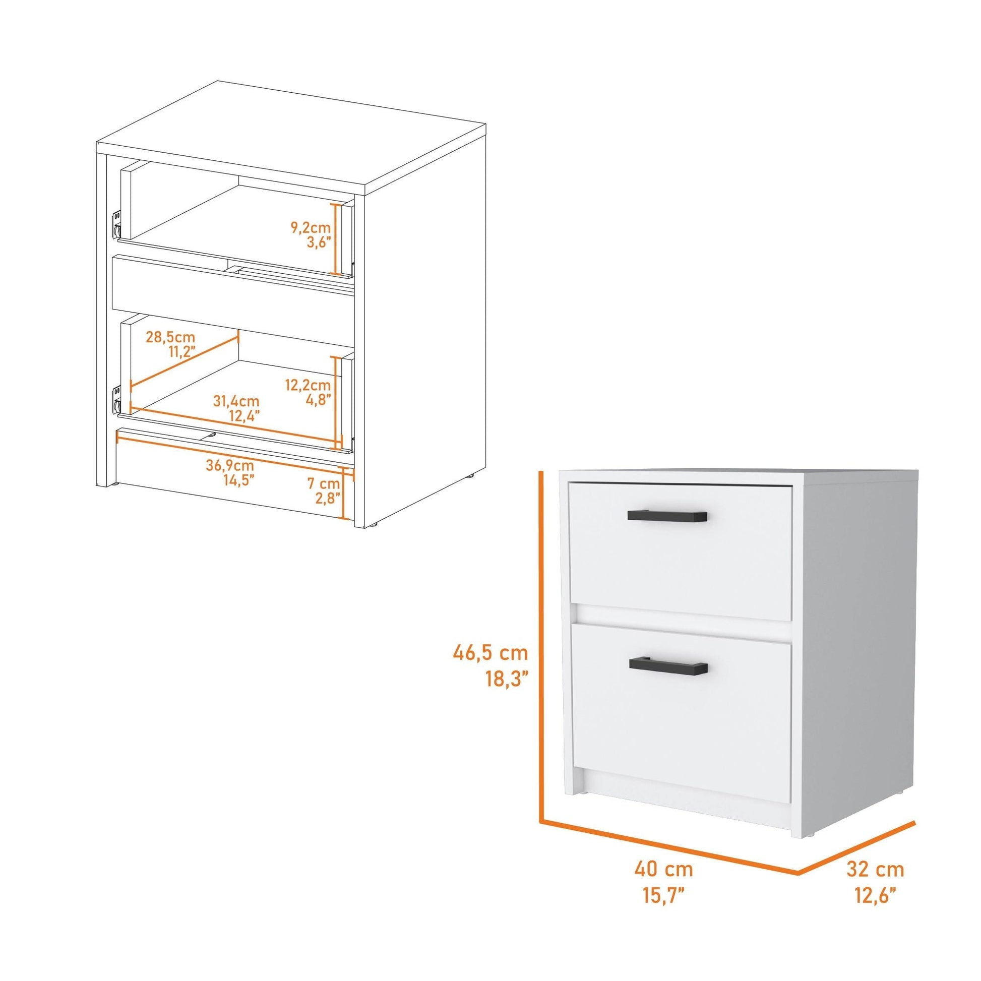 Myrtle 2 Drawers Nightstand, Bedside Table with Metal Handles - DREAM YOUR HOUSE