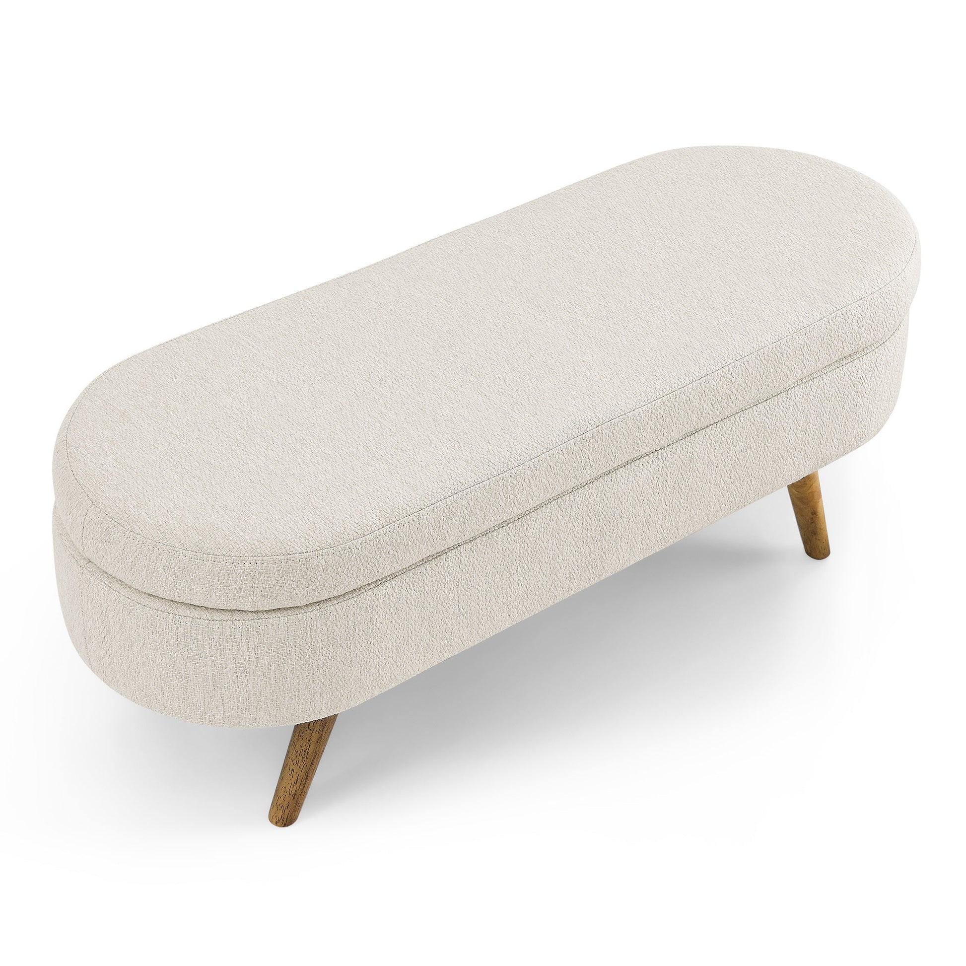 Ottoman Oval Storage Bench,Rubber Wood Legs, Beige(43.5"x16"x16") - DREAM YOUR HOUSE