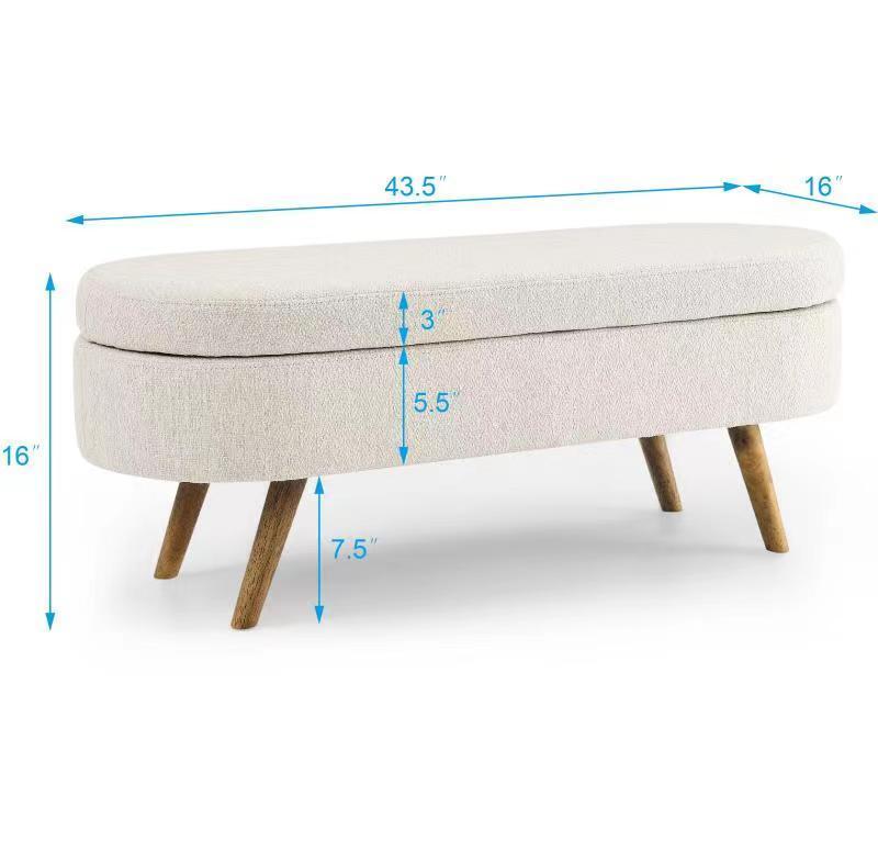 Ottoman Oval Storage Bench,Rubber Wood Legs, Beige(43.5"x16"x16") - DREAM YOUR HOUSE