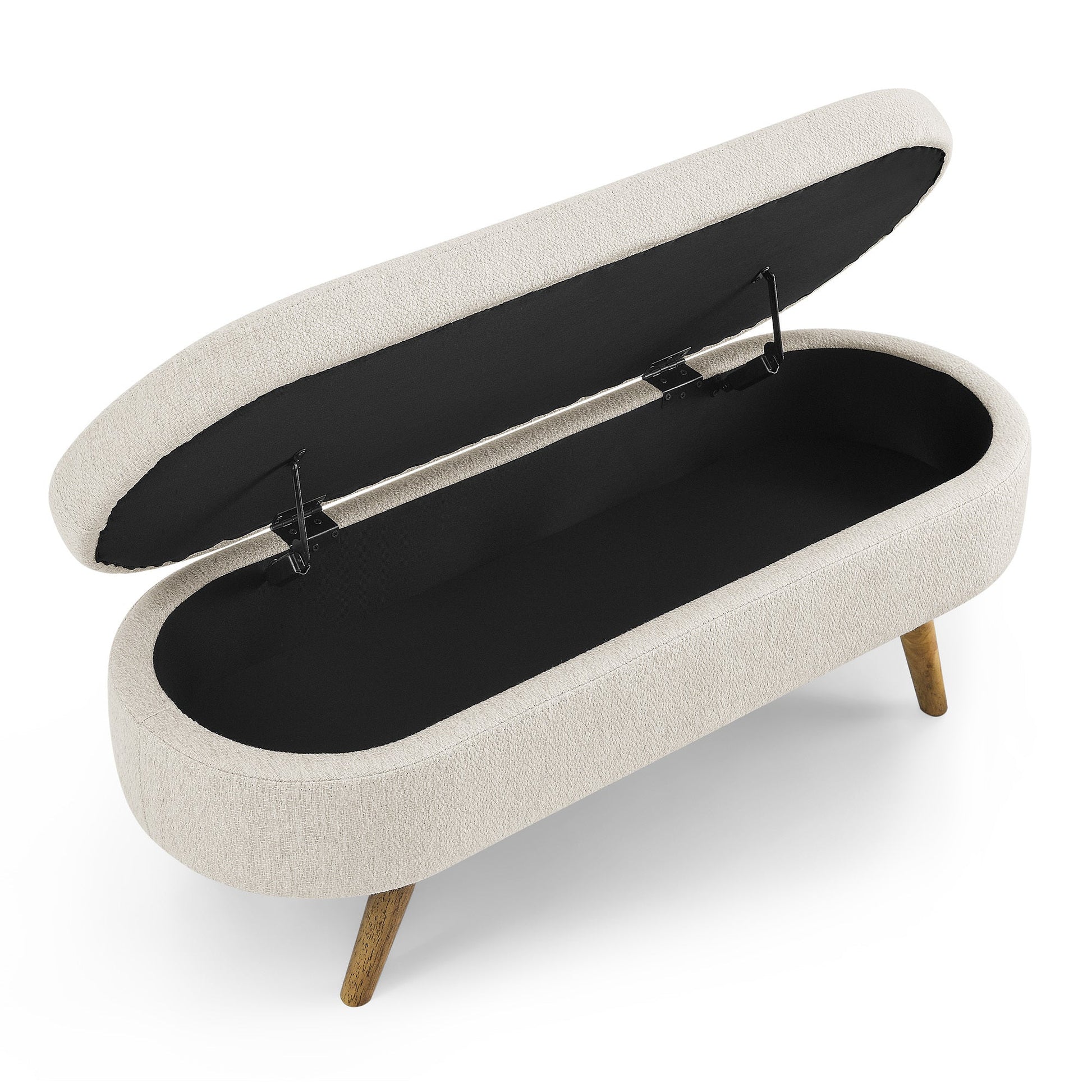 Ottoman Oval Storage Bench,Rubber Wood Legs, Beige(43.5"x16"x16") - DREAM YOUR HOUSE