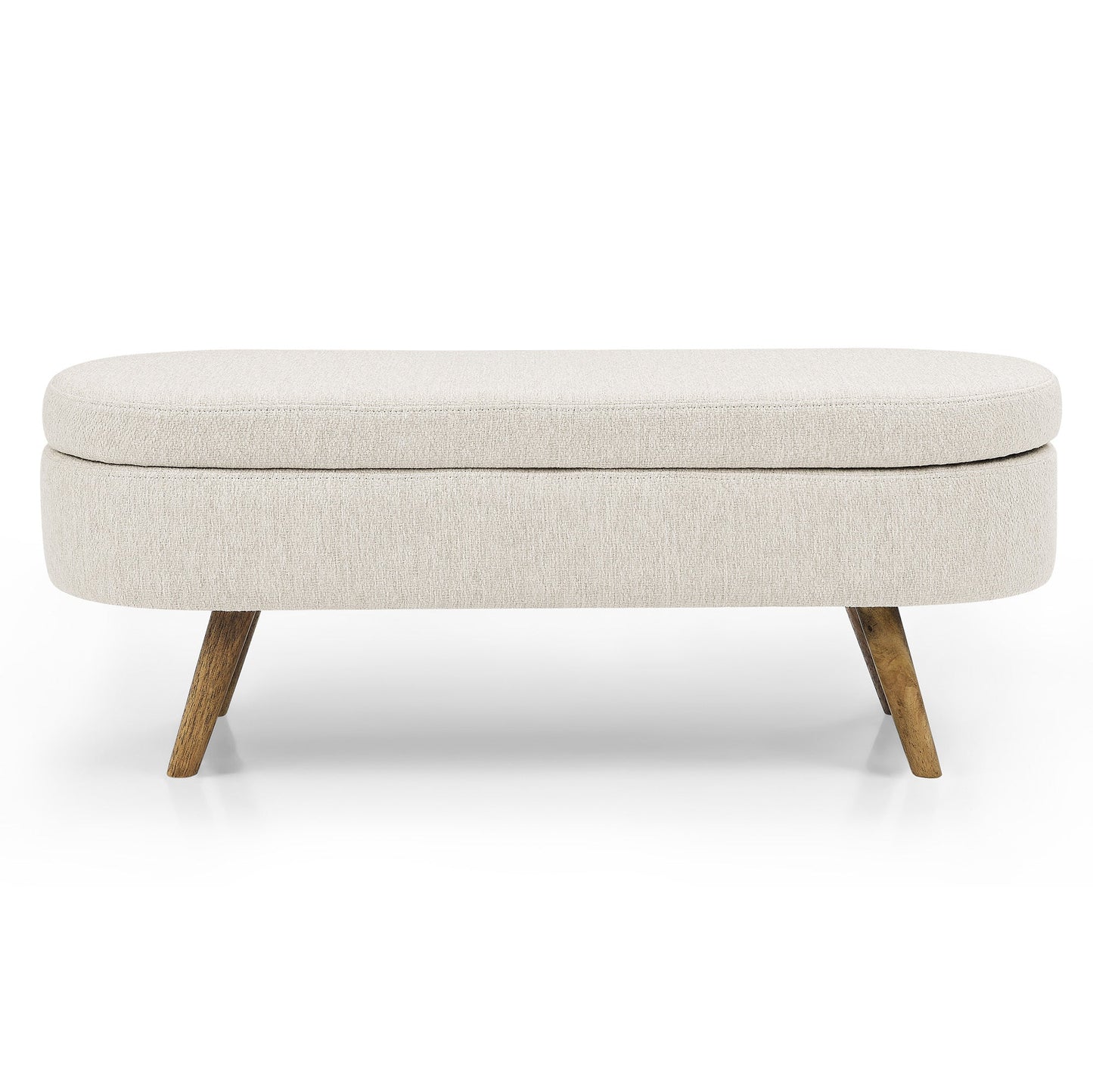 Ottoman Oval Storage Bench,Rubber Wood Legs, Beige(43.5"x16"x16") - DREAM YOUR HOUSE