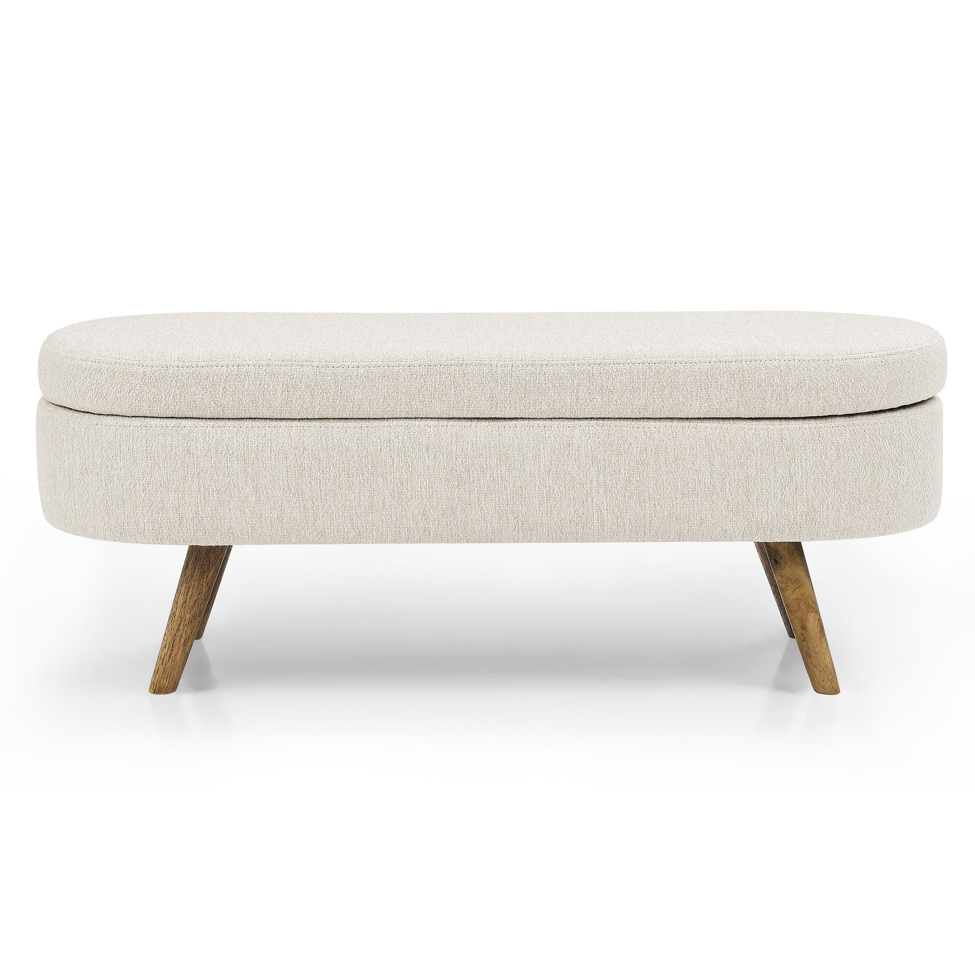 Ottoman Oval Storage Bench,Rubber Wood Legs, Beige(43.5"x16"x16") - DREAM YOUR HOUSE