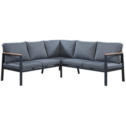 Outdoor 4 Piece Sectional Sofa,Matte Charcoal Aluminum Frame,Teak Finished - DREAM YOUR HOUSE