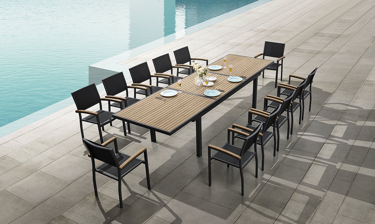 Outdoor Dining Set for 12 Person, Extendable Table and Stackable Chair - DREAM YOUR HOUSE