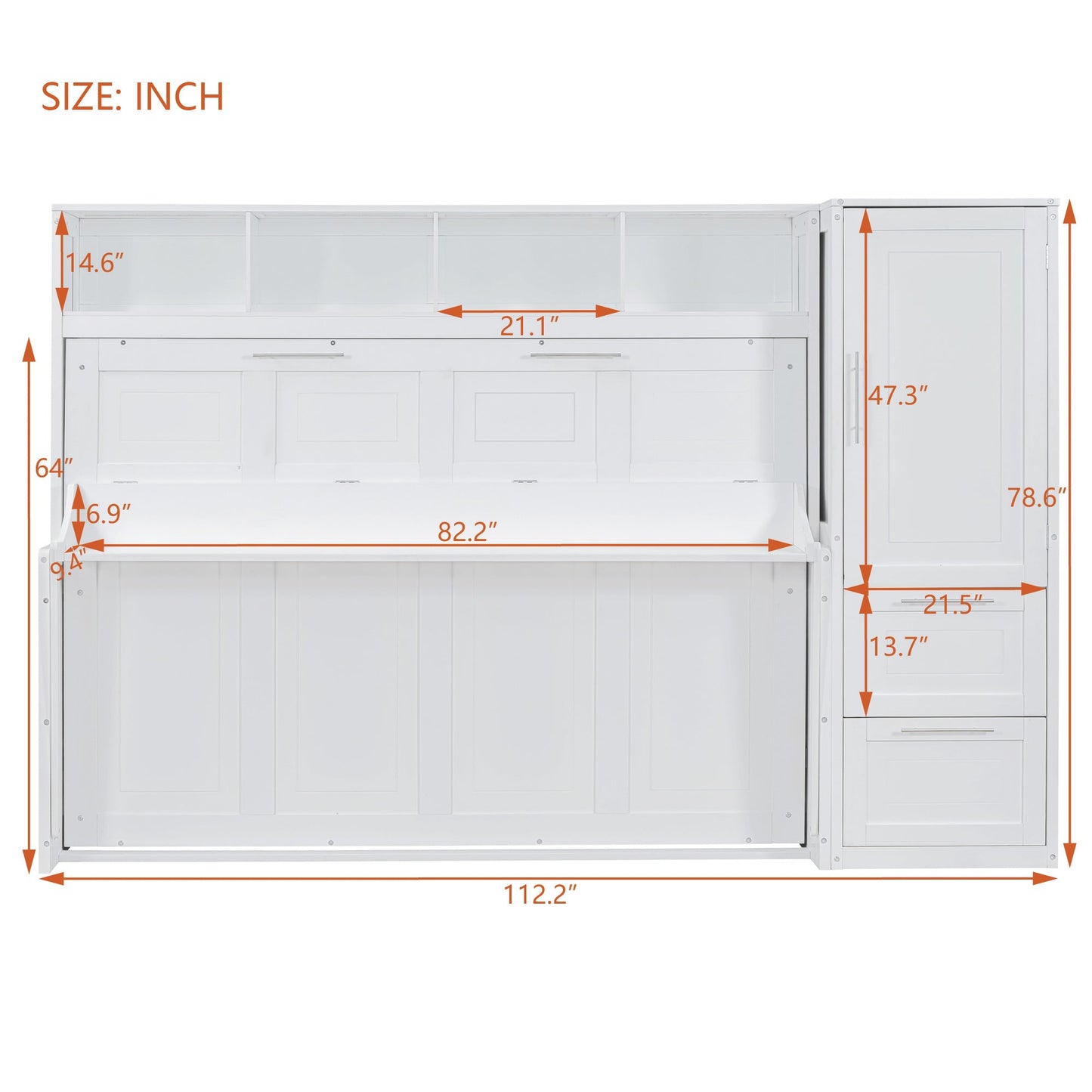 Queen Size Murphy Bed Wall Bed with Closet and Drawers,White - DREAM YOUR HOUSE