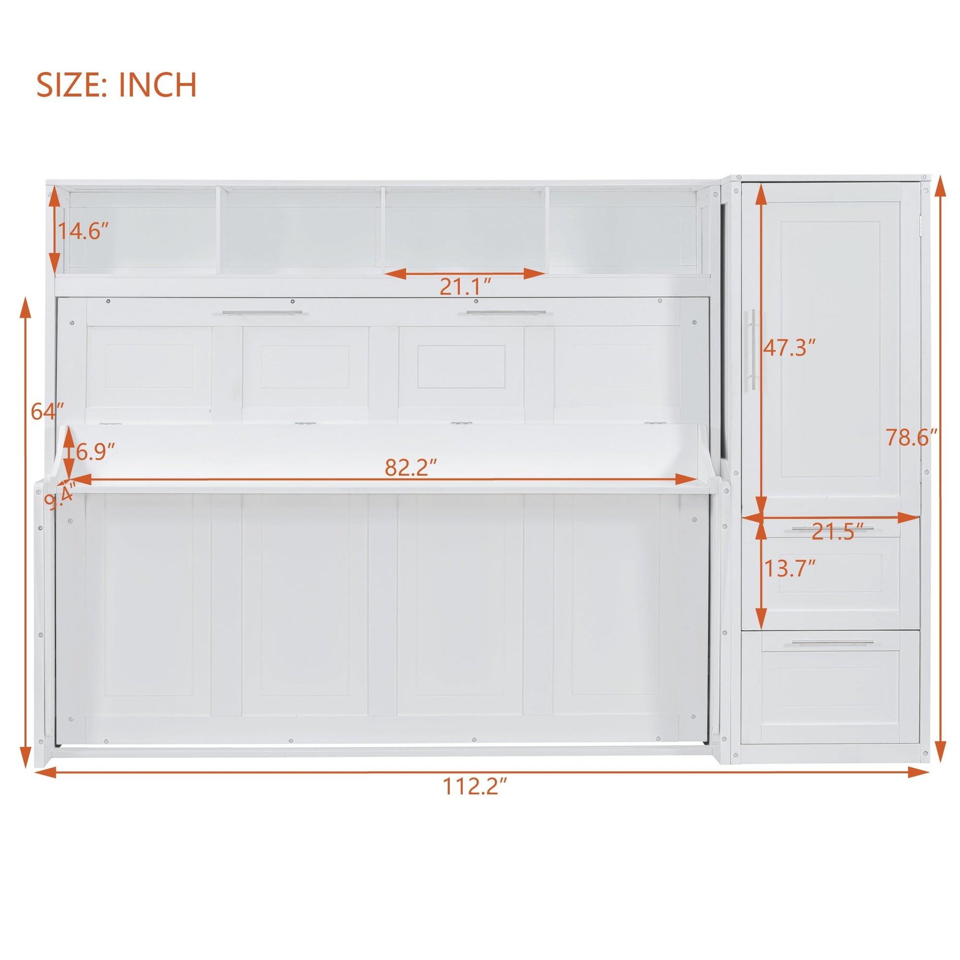 Queen Size Murphy Bed Wall Bed with Closet and Drawers,White - DREAM YOUR HOUSE