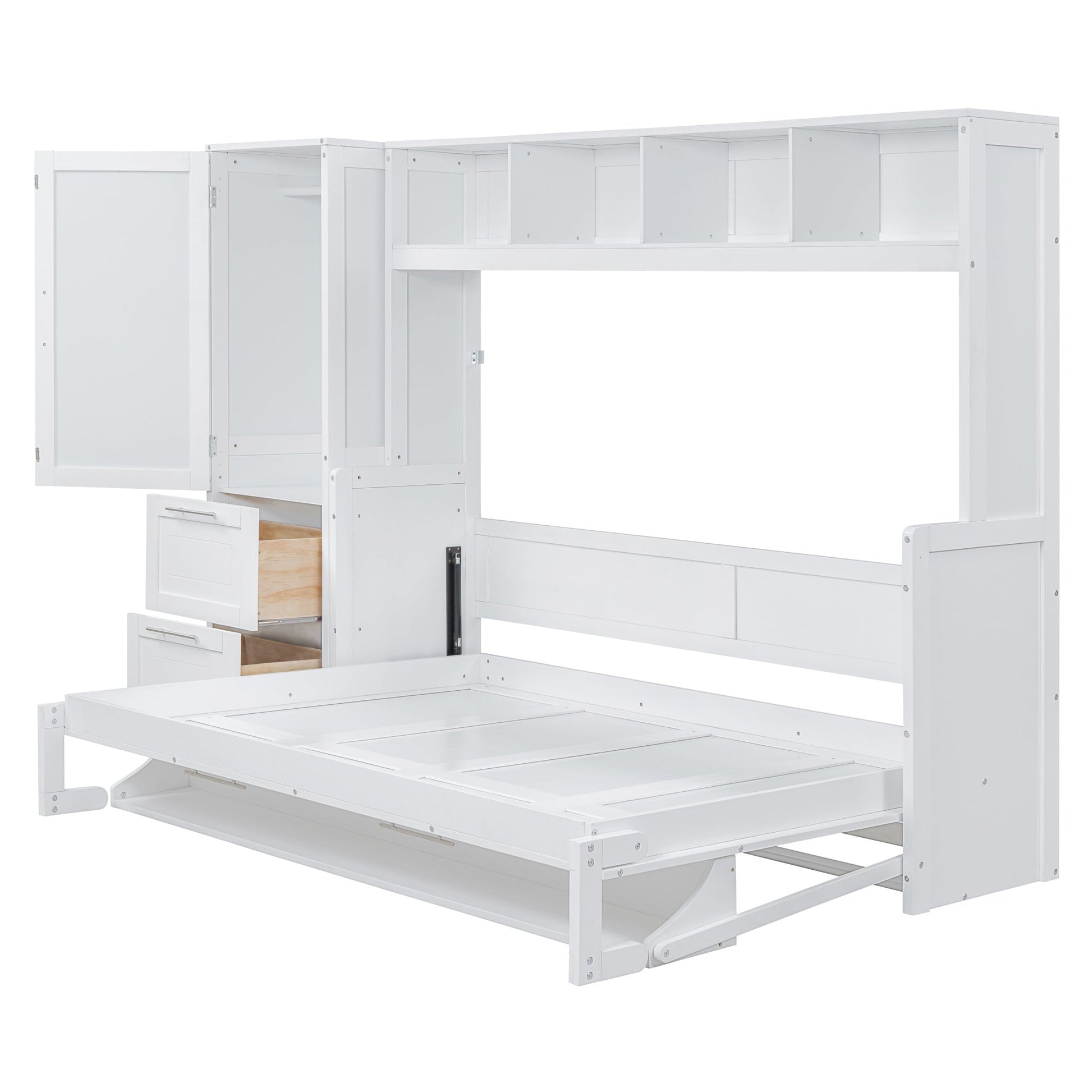 Queen Size Murphy Bed Wall Bed with Closet and Drawers,White - DREAM YOUR HOUSE