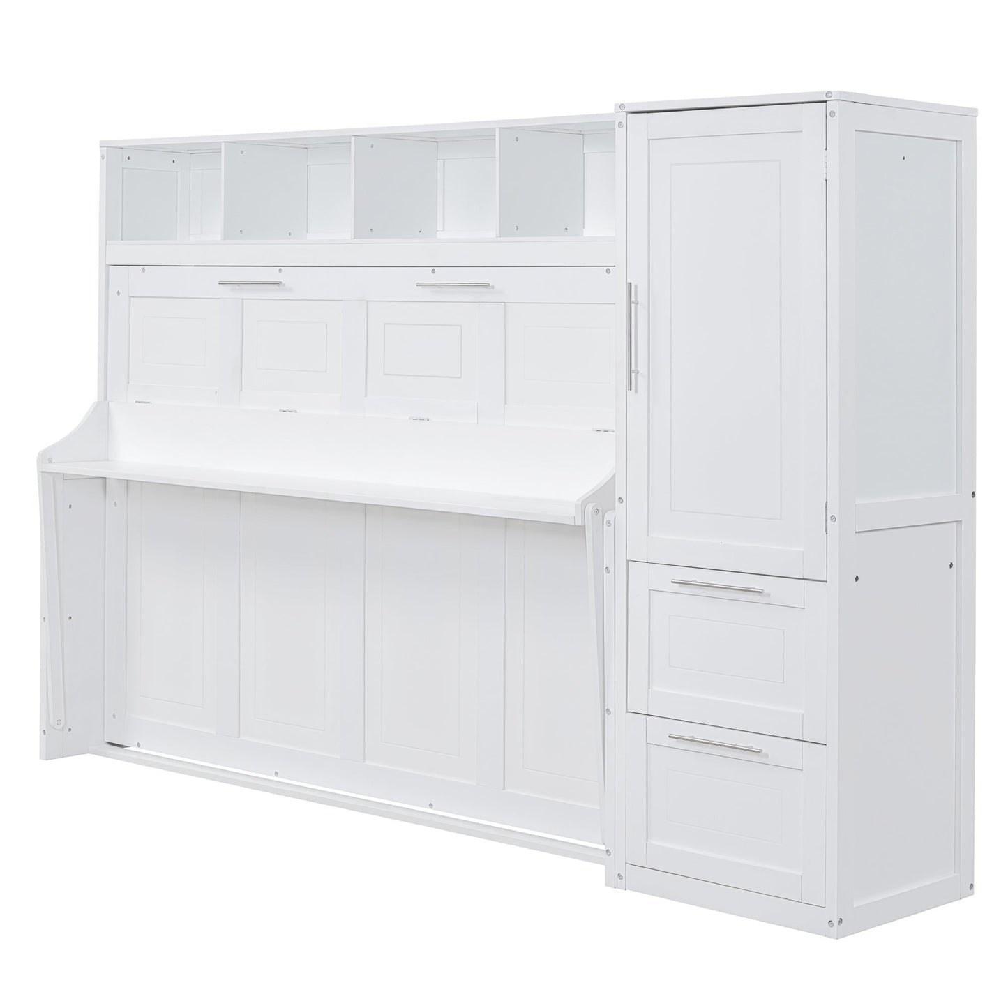 Queen Size Murphy Bed Wall Bed with Closet and Drawers,White - DREAM YOUR HOUSE